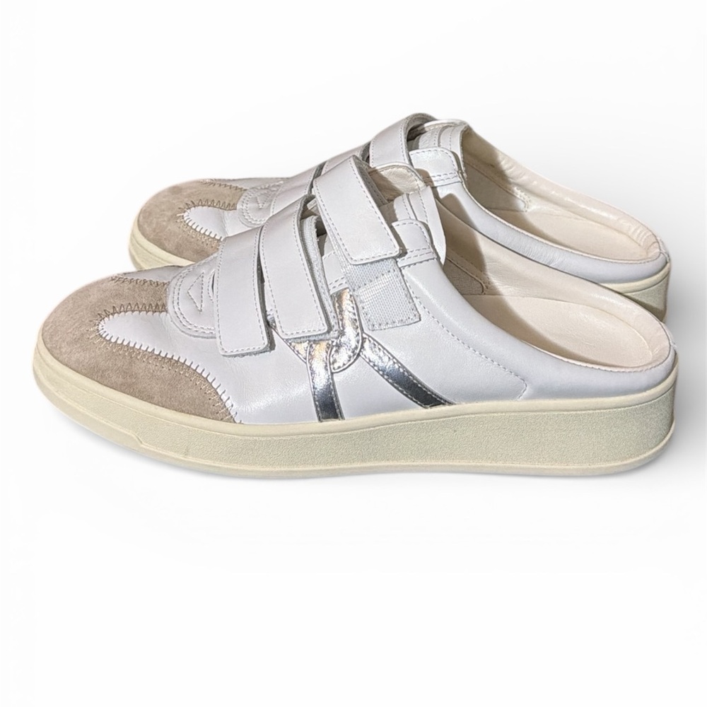 Veronica Beard Silver and Tan Mules